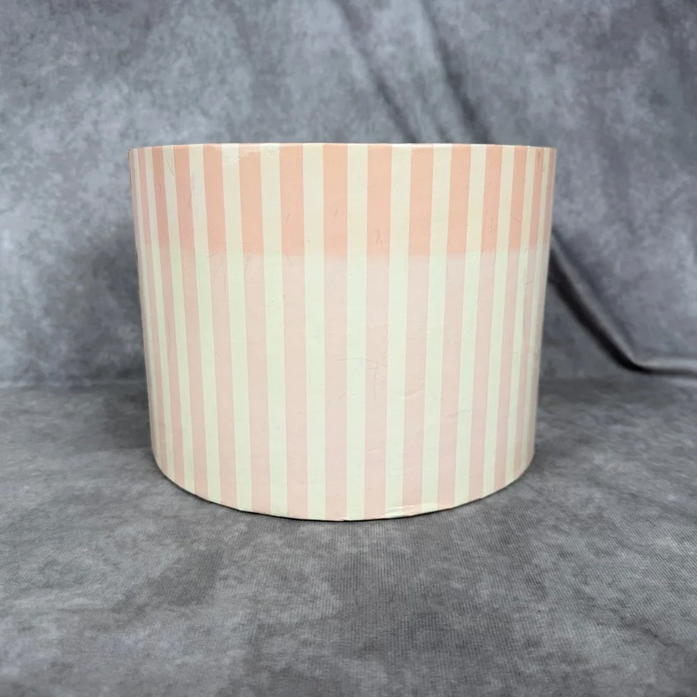 Victoria's Secret Pink Striped Round Gift Hat Box Storage Container Vintage